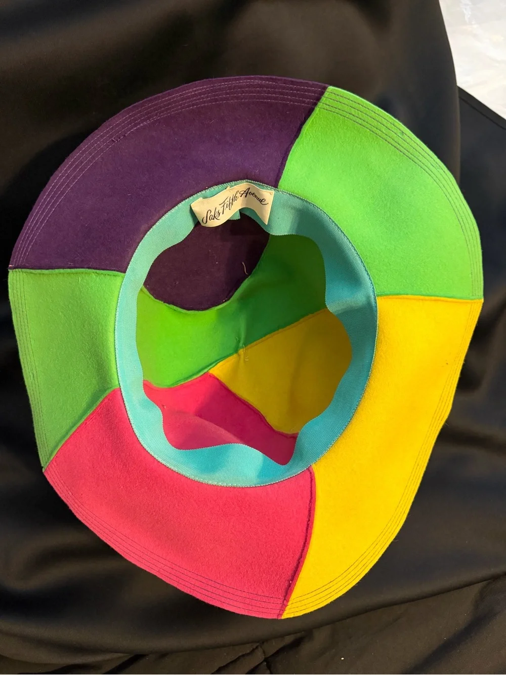 Saks Fifth Avenue Multicolor Colorblock Wide-Brim Fedora with Purple Band